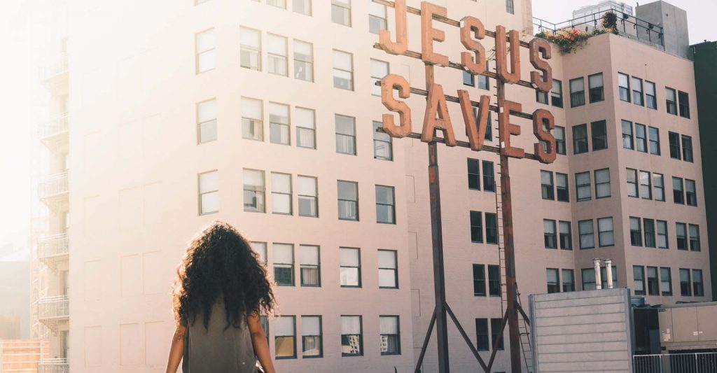 Jesus Saves sign in the city, Jesus saves
